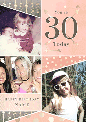 You're 30 Today Pink Multi Photo 3D Card
