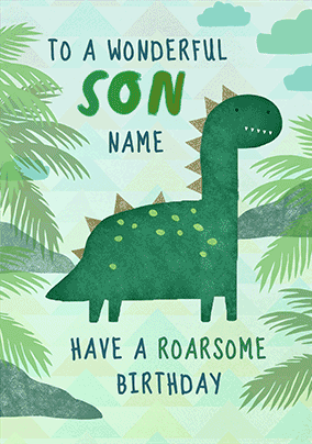 Wonderful Son Dino Personalised 3D Birthday Card