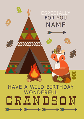 Grandson Fox Personalised 3D Birthday Card