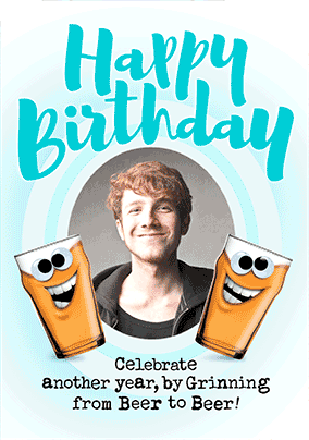 Birthday Beer Grinning Photo 3D Card