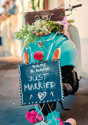 Paper Rose - Wedding 3D Card Moped Just Married