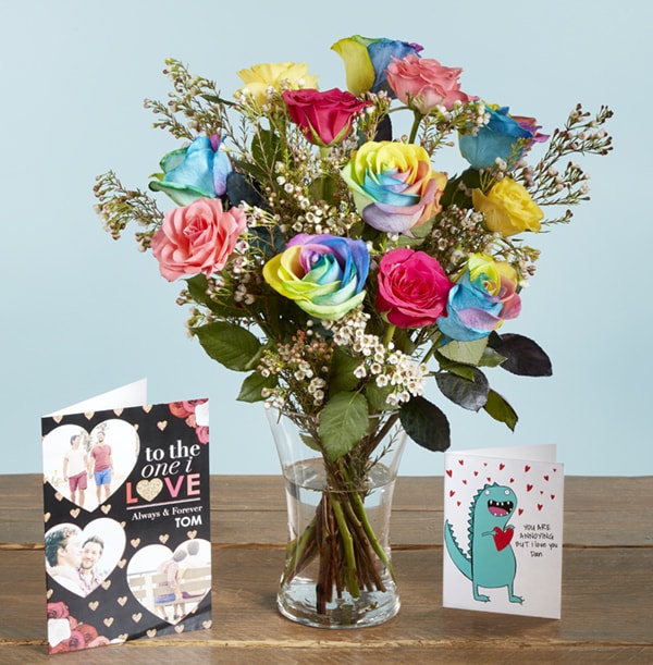 Z DISC 02/20 The Valentines Rainbow Roses Bouquet - £42.99
