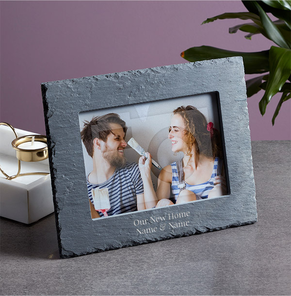 New Home Personalised Slate Photo Frame Landscape Funky Pigeon