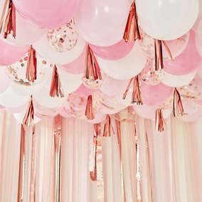Ceiling Balloons - Blush, White And Rose Gold with Tassels