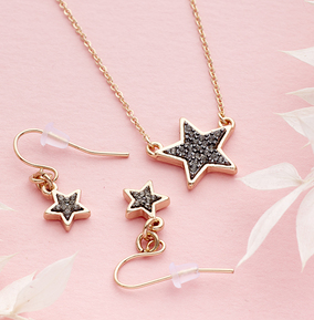 Black Crystal Star Necklace and Earrings Set