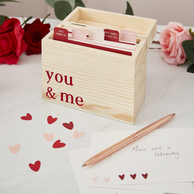 Wooden Date Idea Box - With Dividers and Customisable Cards
