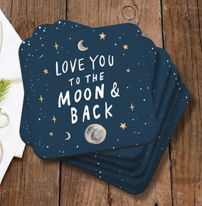 Moon and Back Valentines Personalised Coaster