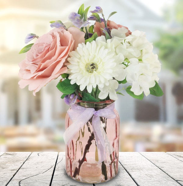 Pink Cream Artificial Roses In Lattice Vase Funky Pigeon