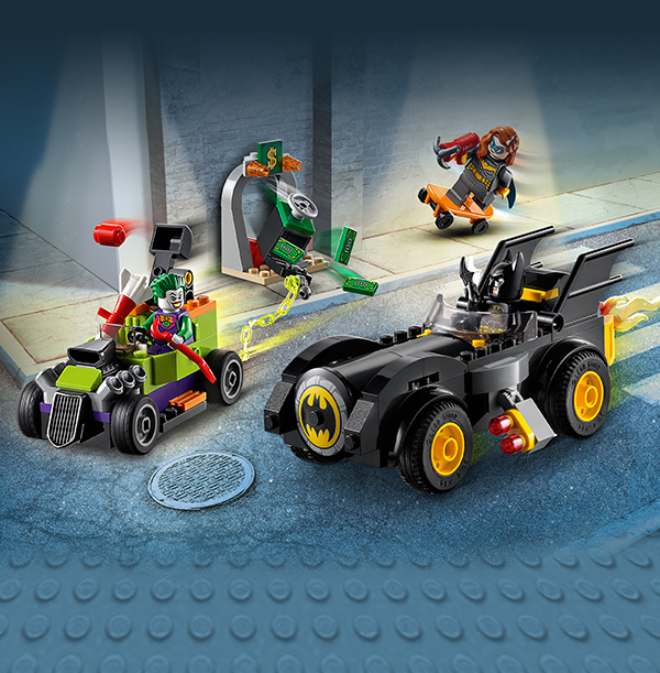 lego dc batman joker's trike chase batmobile playset with action minifigures 76159