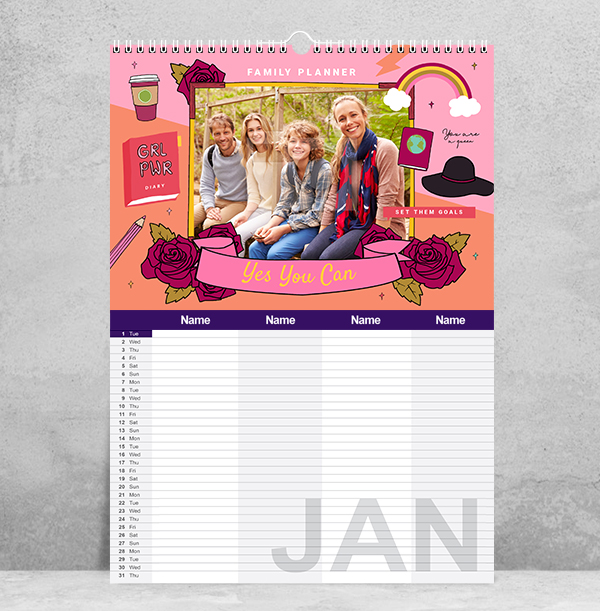 Colourful Personalised Family Of Four Calendar