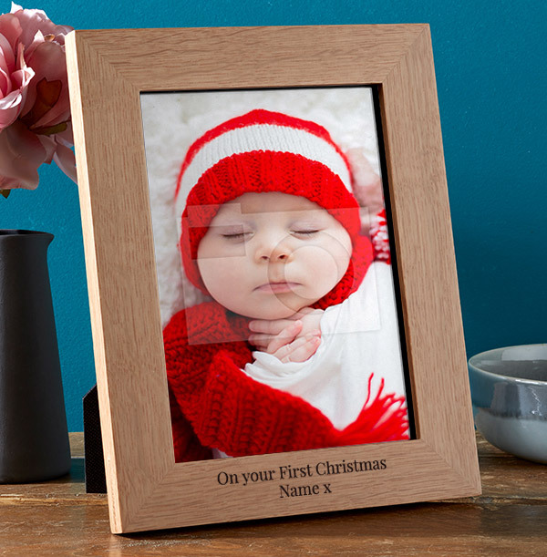 Baby's First Christmas Personalised Wooden Photo Frame - Portrait