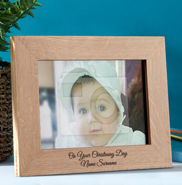 Christening Personalised Wooden Photo Frame Landscape Funky Pigeon