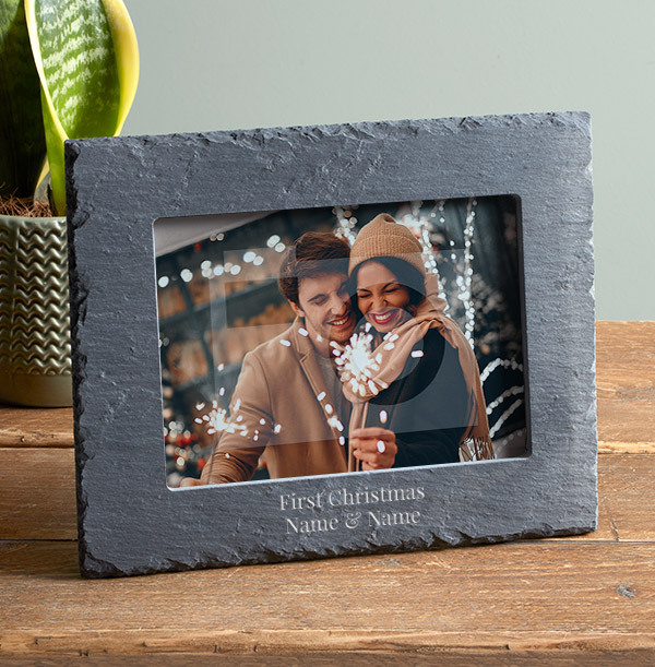 First Christmas Personalised Slate Photo Frame - Landscape