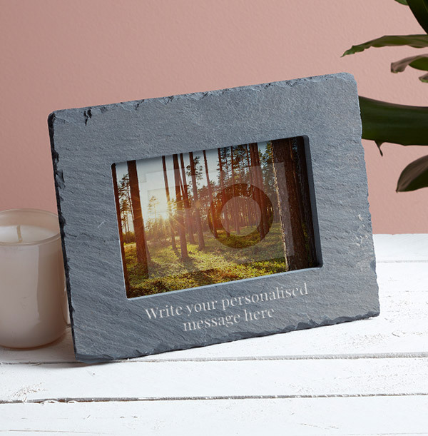 Any Text Personalised Slate Photo Frame - Landscape - 2 Line