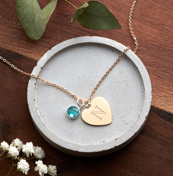 Initial Birthstone Heart Necklace - Personalised