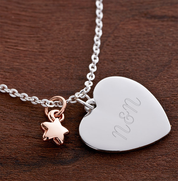 Couples Initials Star Charm Heart Necklace - Personalised
