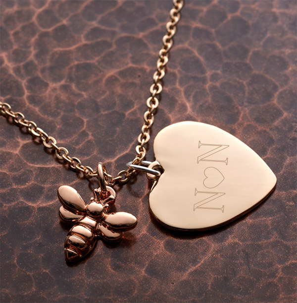Love Initials Bee Charm Heart Necklace - Personalised
