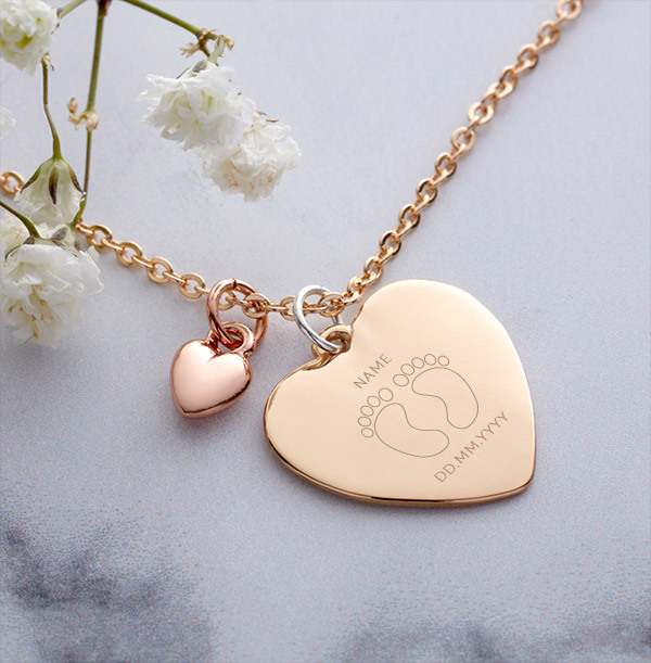 Foot Print Heart Charm Heart Necklace - Personalised