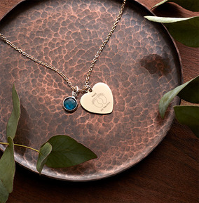 Foot Print Birthstone Heart Necklace - Personalised