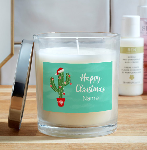 Christmas Cactus Personalised Candle