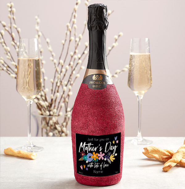 Mothers Day Personalised Pink Glitter Prosecco