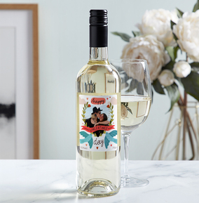 Happy Valentines Personalised Photo Upload  White Wine