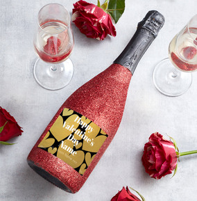 Happy Valentines Personalised Red Glitter Prosecco