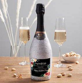 Beautiful Wife Valentines Personalised Silver Glitter Prosecco