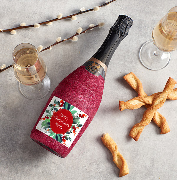Christmas Personalised Pink Glitter Prosecco
