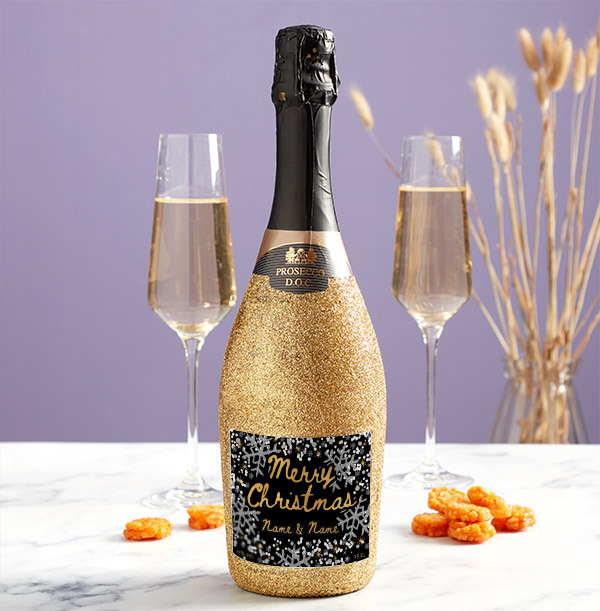 Merry Christmas Personalised Glitter Prosecco
