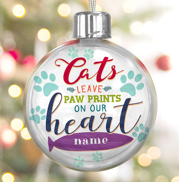 Cats Paw Prints On Heart Personalised Bauble