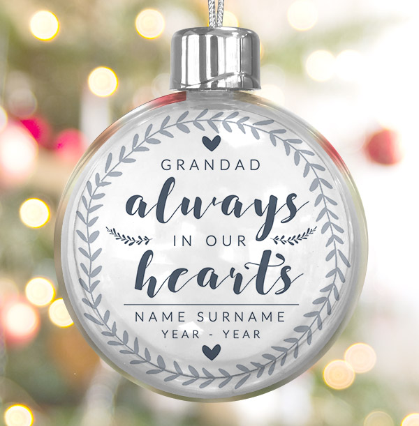 Always In Our Hearts Personalised Memorial Bauble