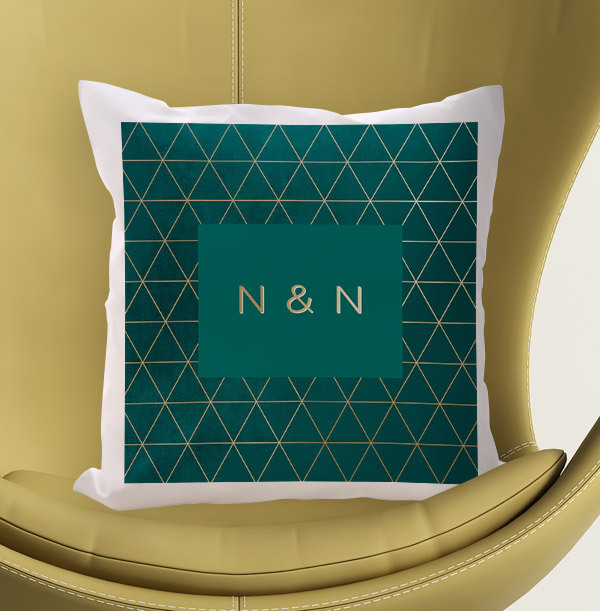 Green and Gold Personalised Initials Cushion