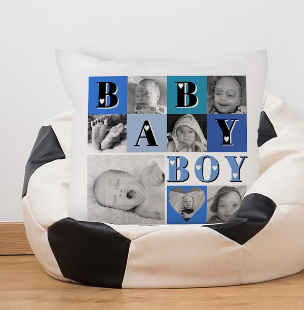 Baby Boy Heart Photo Collage Cushion Funky Pigeon