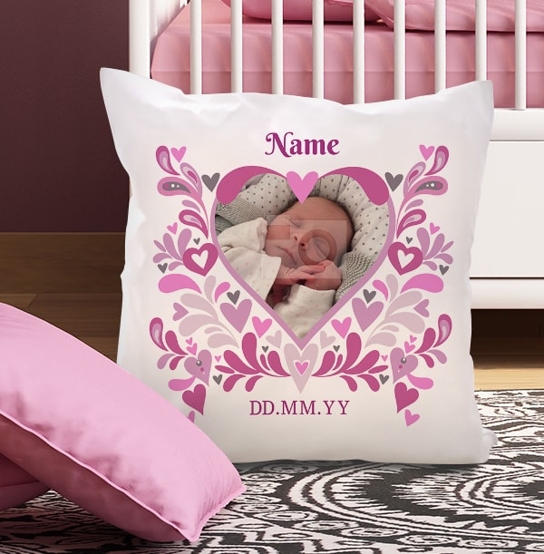 Baby Girl Heart Photo Cushion