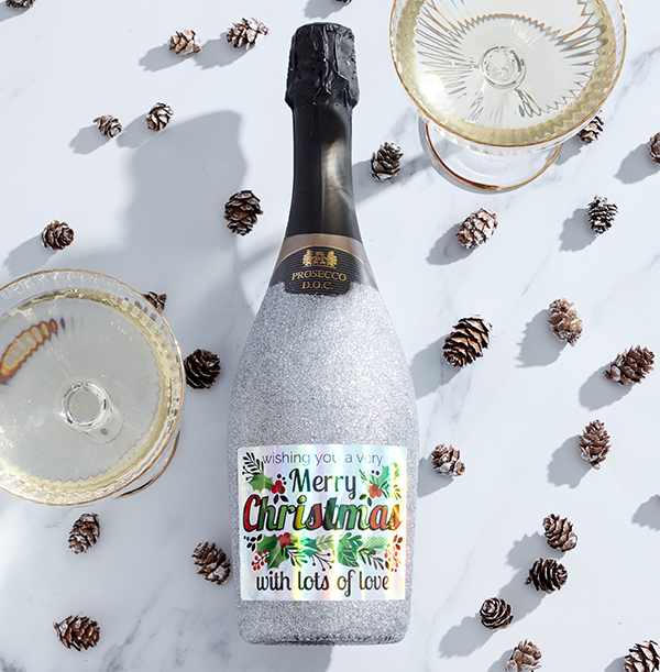 Christmas Silver Glitter Prosecco With Holographic Label