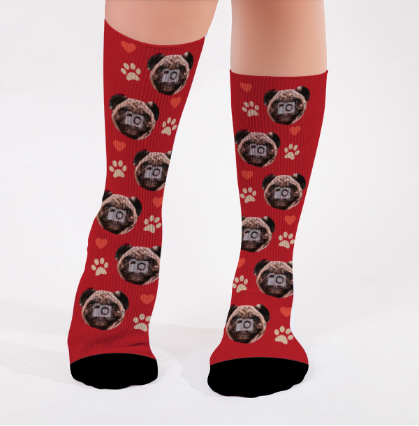 Personalised Dogs and Hearts Photo Socks