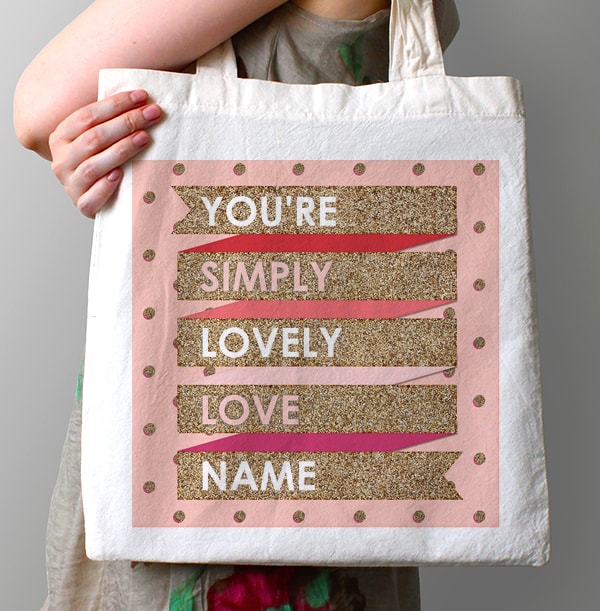 Girly Gold & Pink Lovely Banner Tote Bag 