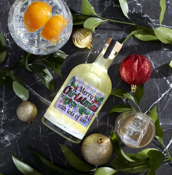 Merry Christmas Holographic Label Light Up Glitter Gin