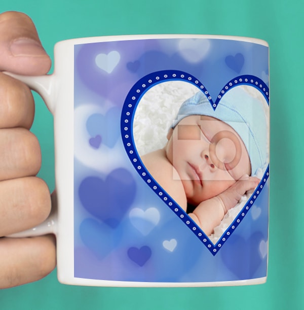 Personalised Mug - Blue Hearts Photo Upload