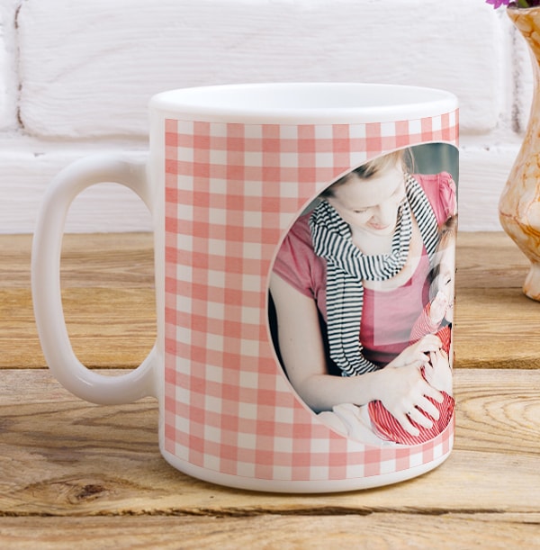 Peach Gingham Personalised Mug