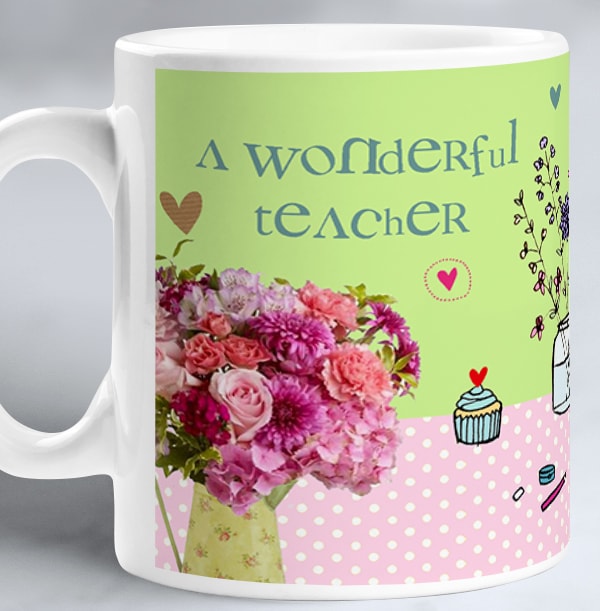 Personalised Teacher Mug - Flowers & Wellies