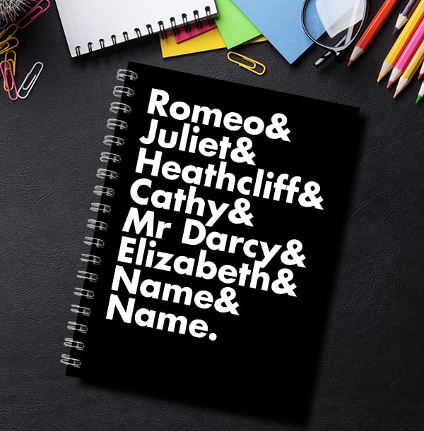 Romantic Couples Personalised Notebook, Black