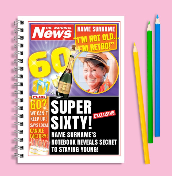 Funny 60th Birthday Personalised Newspaper Notebook