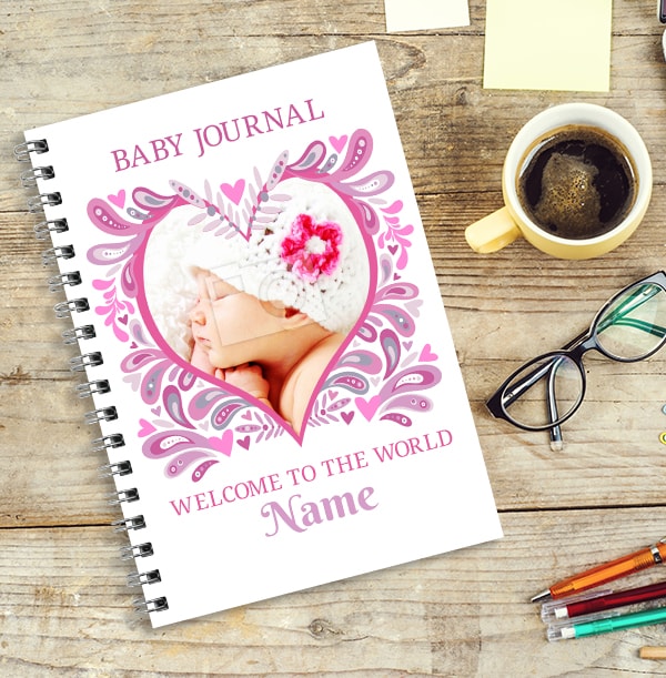 Pink Personalised Baby Journal, Single Photo