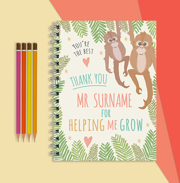 Thank You Teacher Monkey Personalised Notebook
