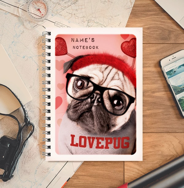 Romantic Pug Personalised Name Notebook