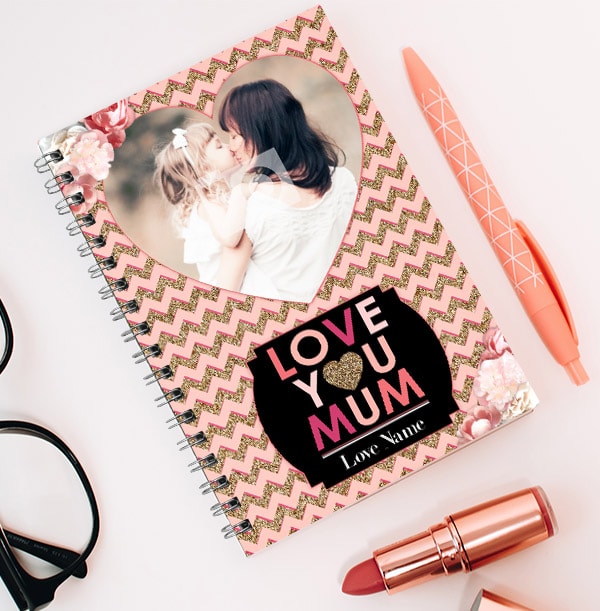 Love You Mum Heart Photo Notebook, Pink