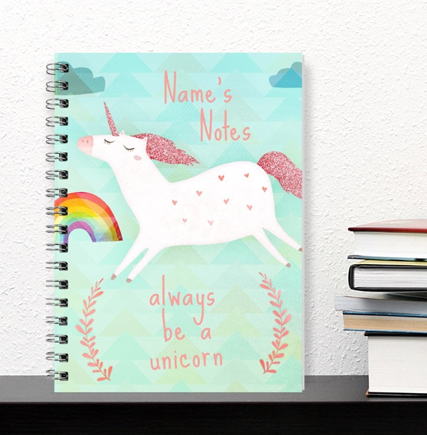 personalised unicorn rainbow notebook funky pigeon