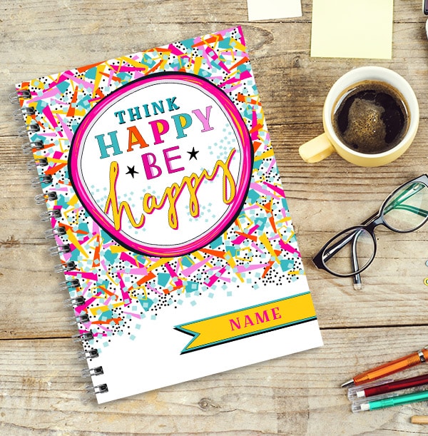 Think Happy Colourful Personalised Notebook